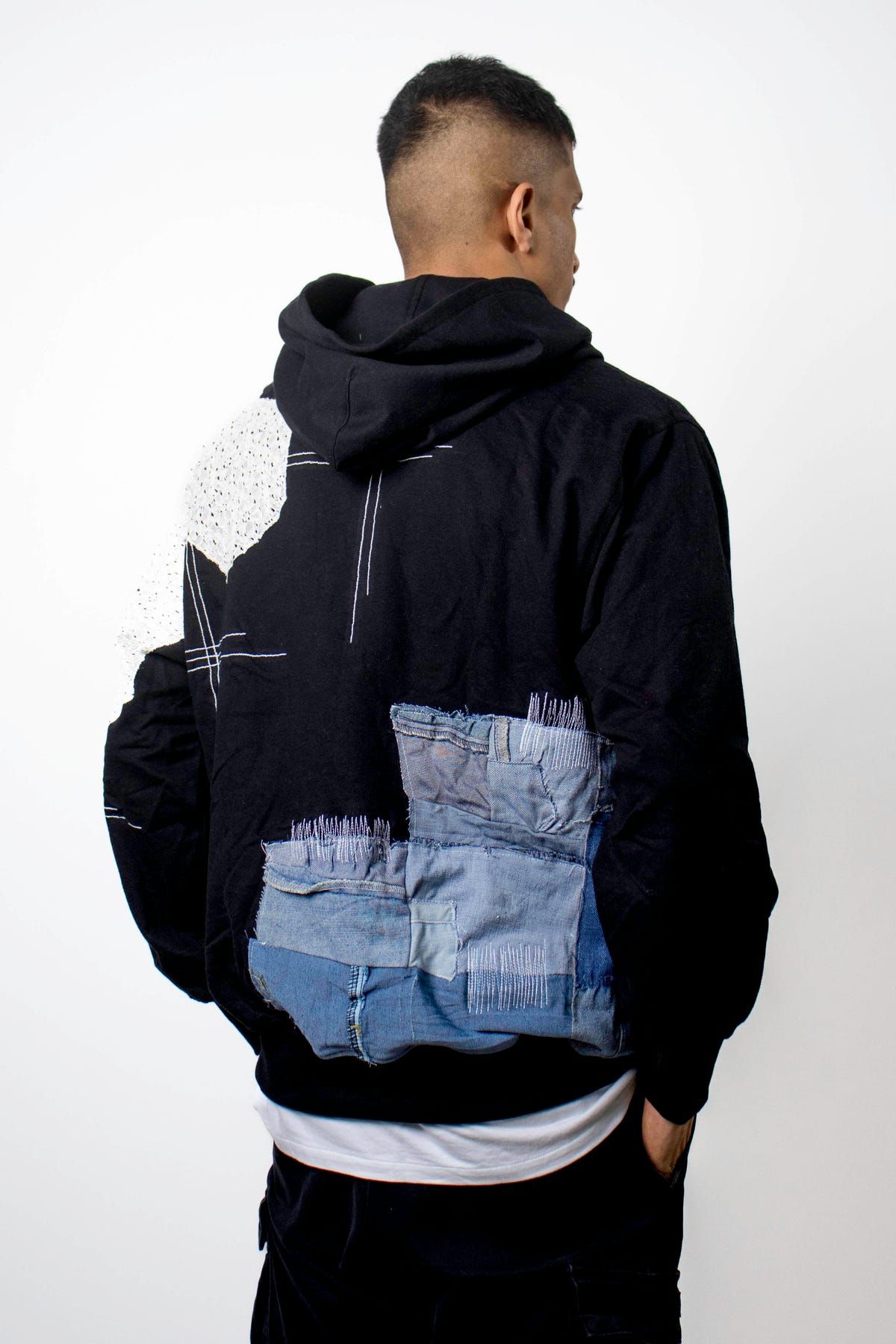 Black Patchwork Net Hoodie - image 3
