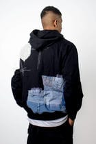 Black Patchwork Net Hoodie view 3