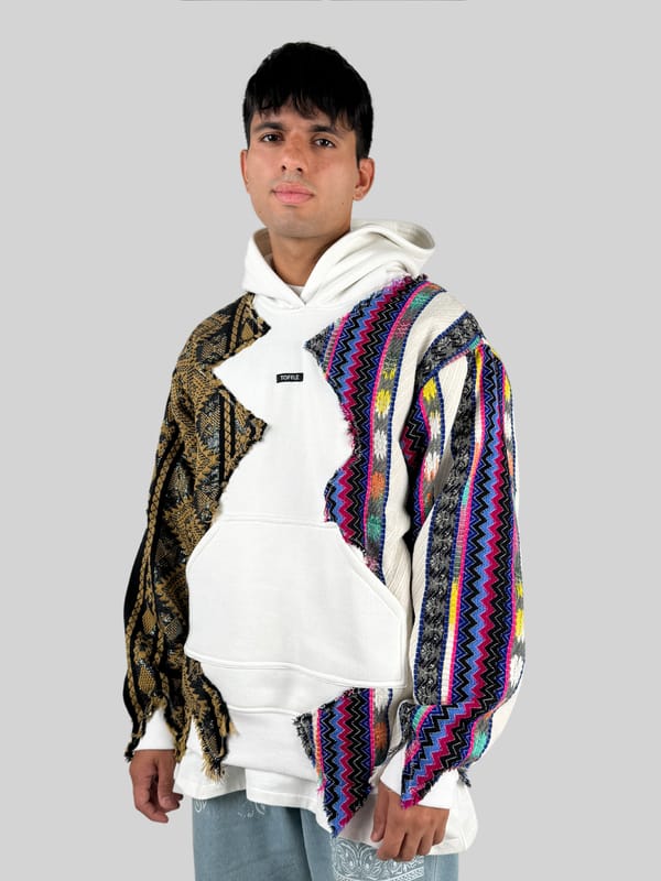 Toffle — White Artistic Stitched Hoodie