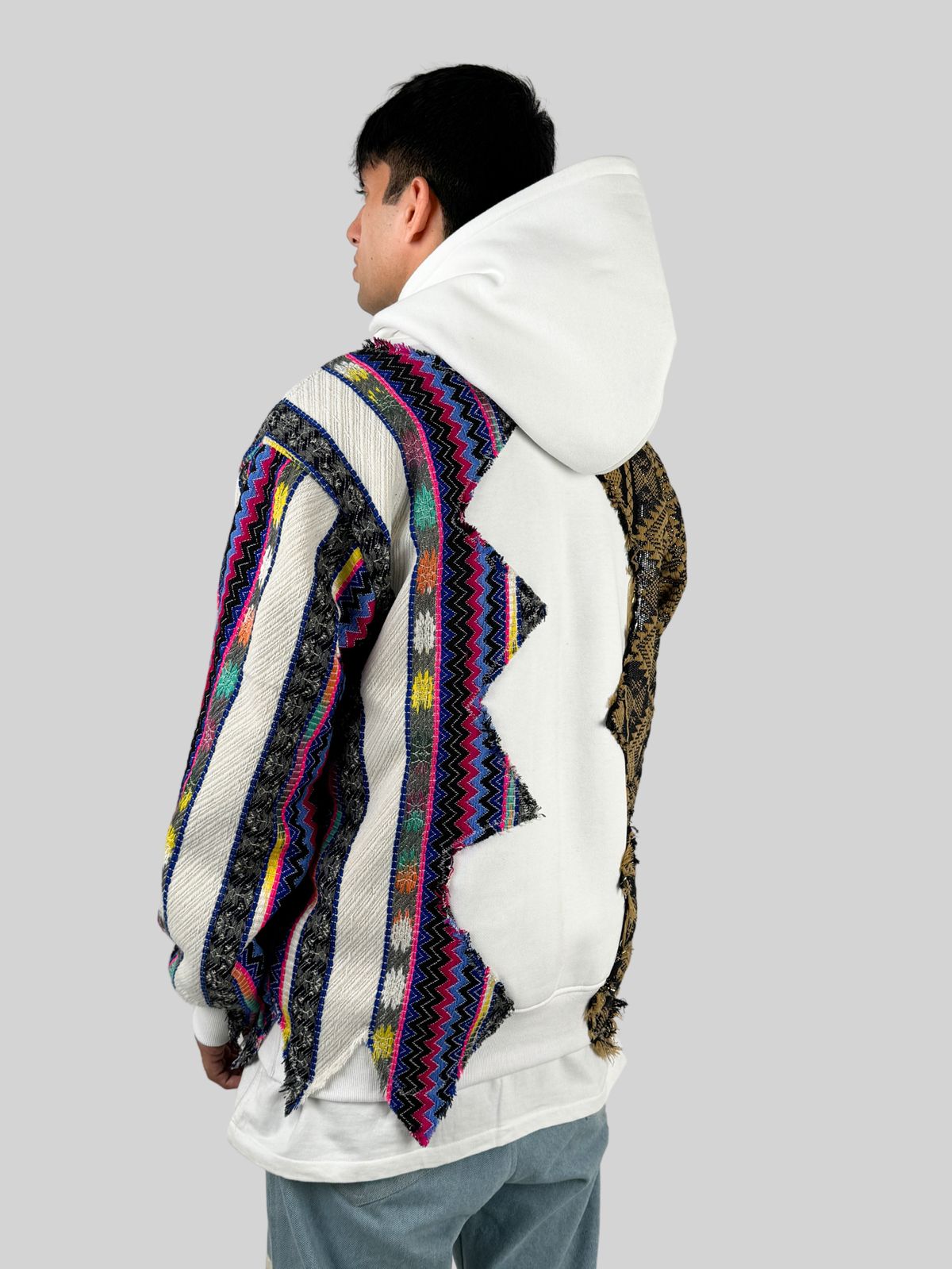 White Artistic Stitched Hoodie - image 3