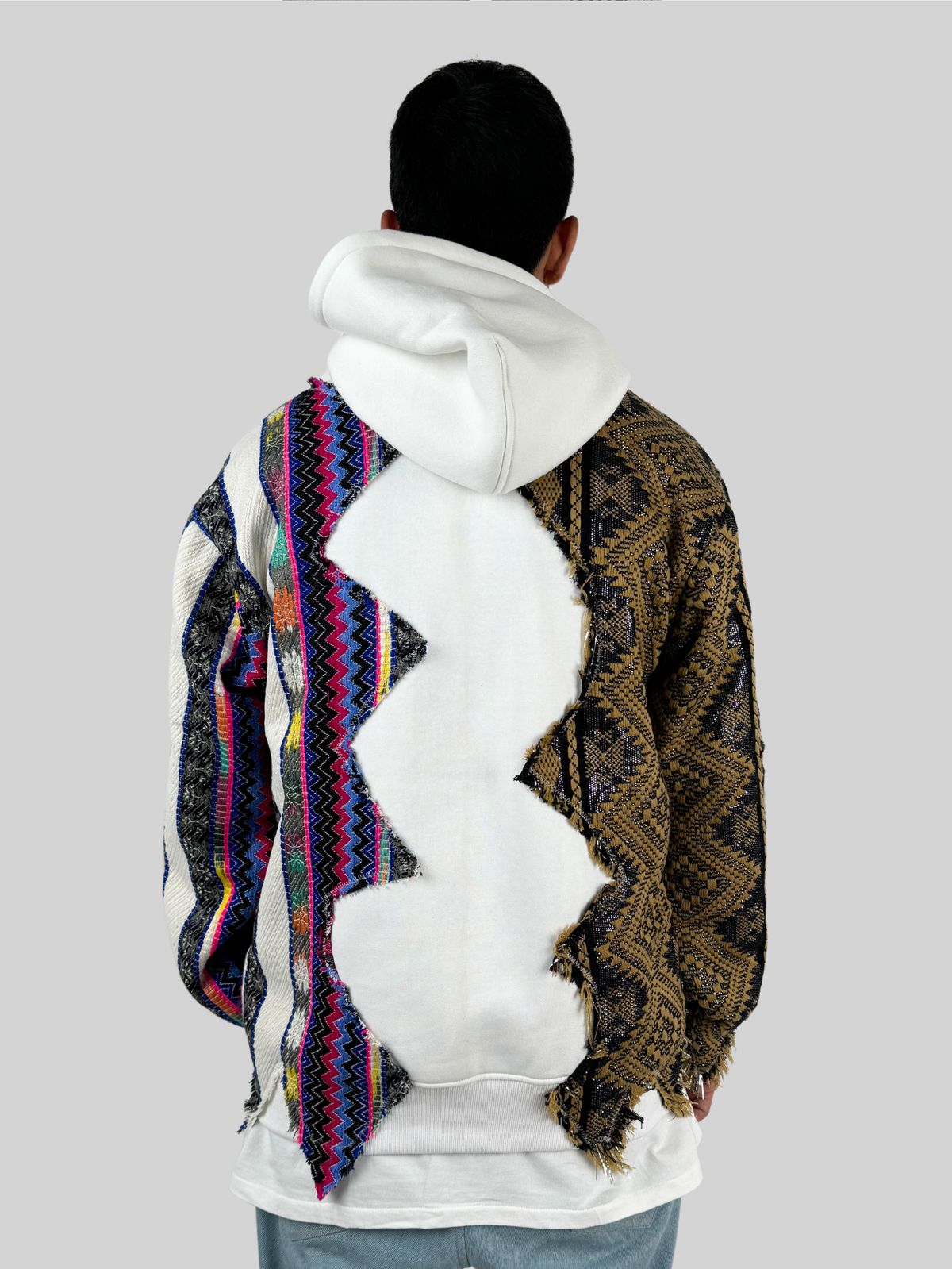White Artistic Stitched Hoodie - image 4