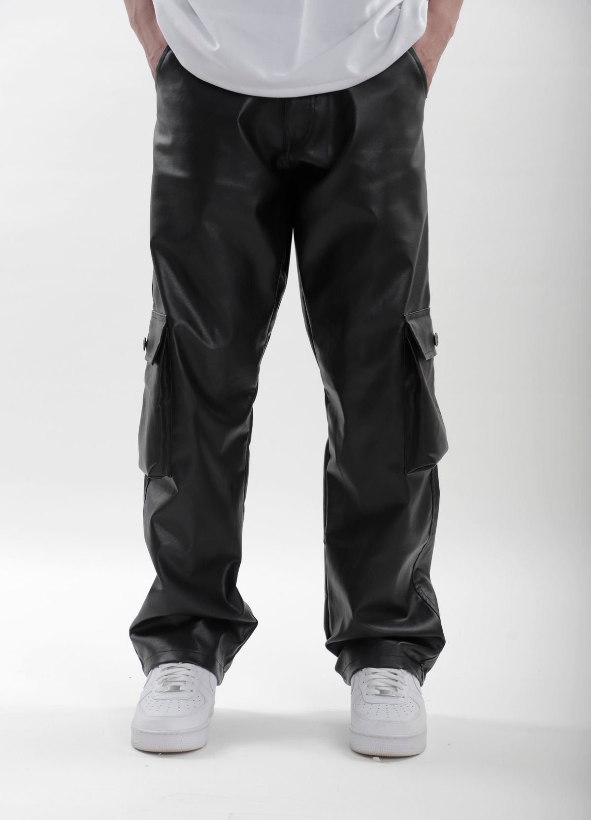 Black Leather Carpenter Pants - image 3
