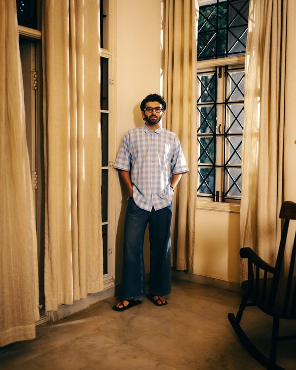 Tree and Poetry — Half-sleeves shirt - Light blue checks