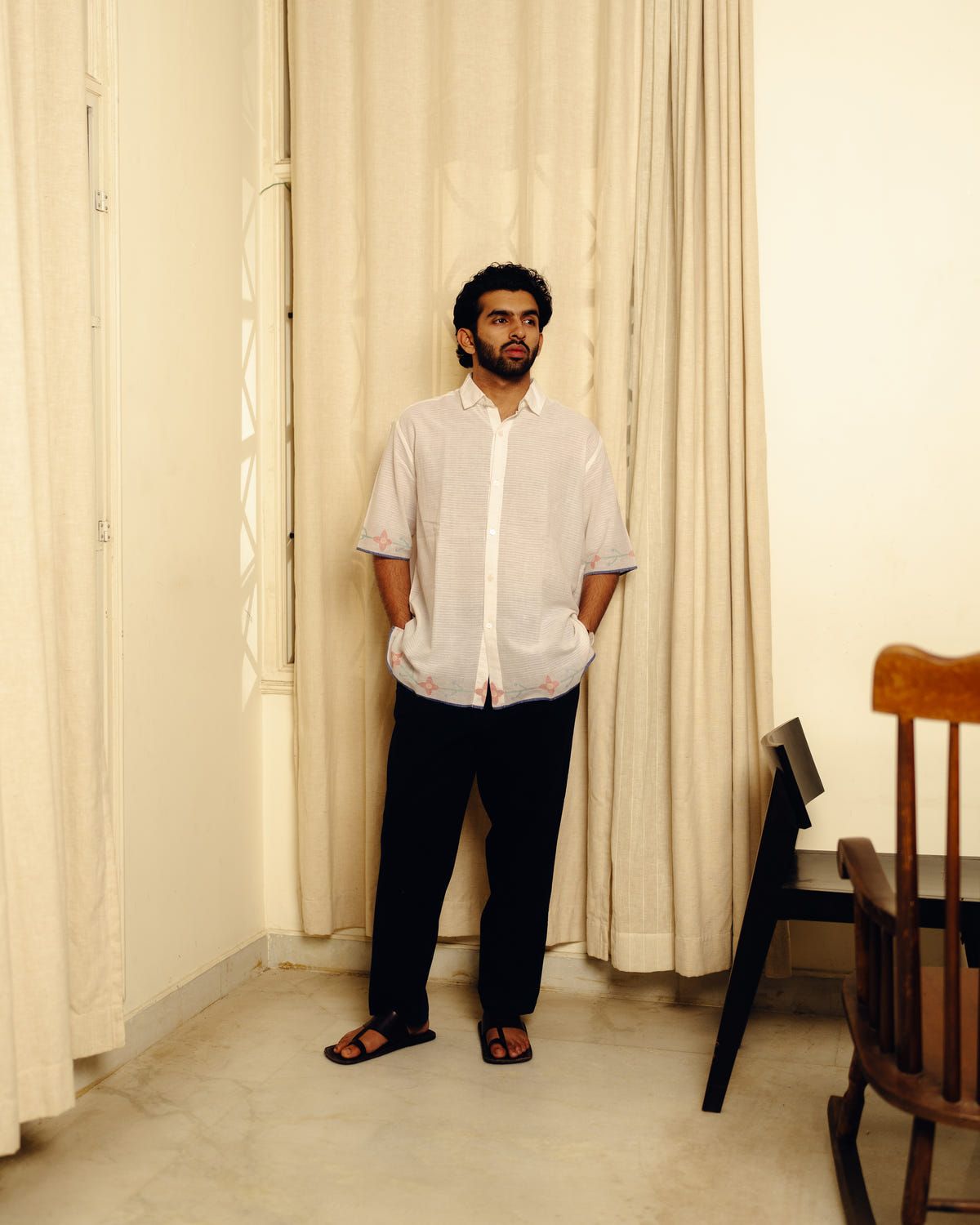 Half sleeves - White jamdani shirt - image 2