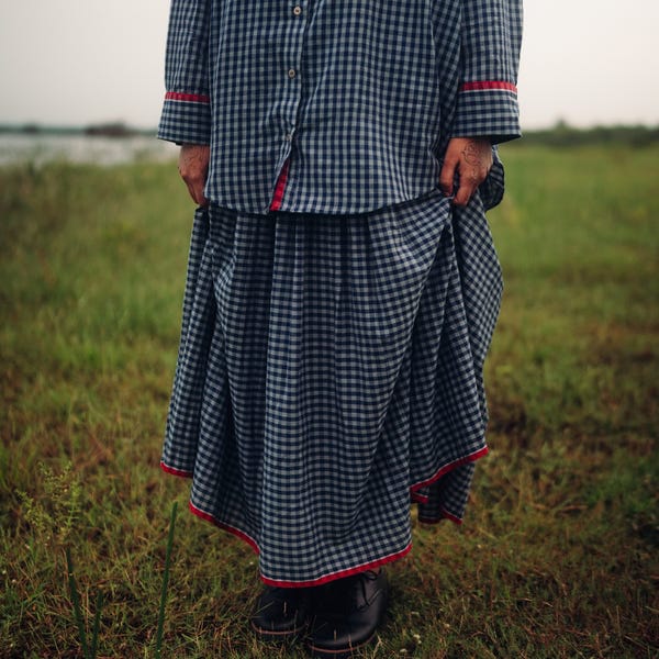 Tree and Poetry — Blueberry checks skirt