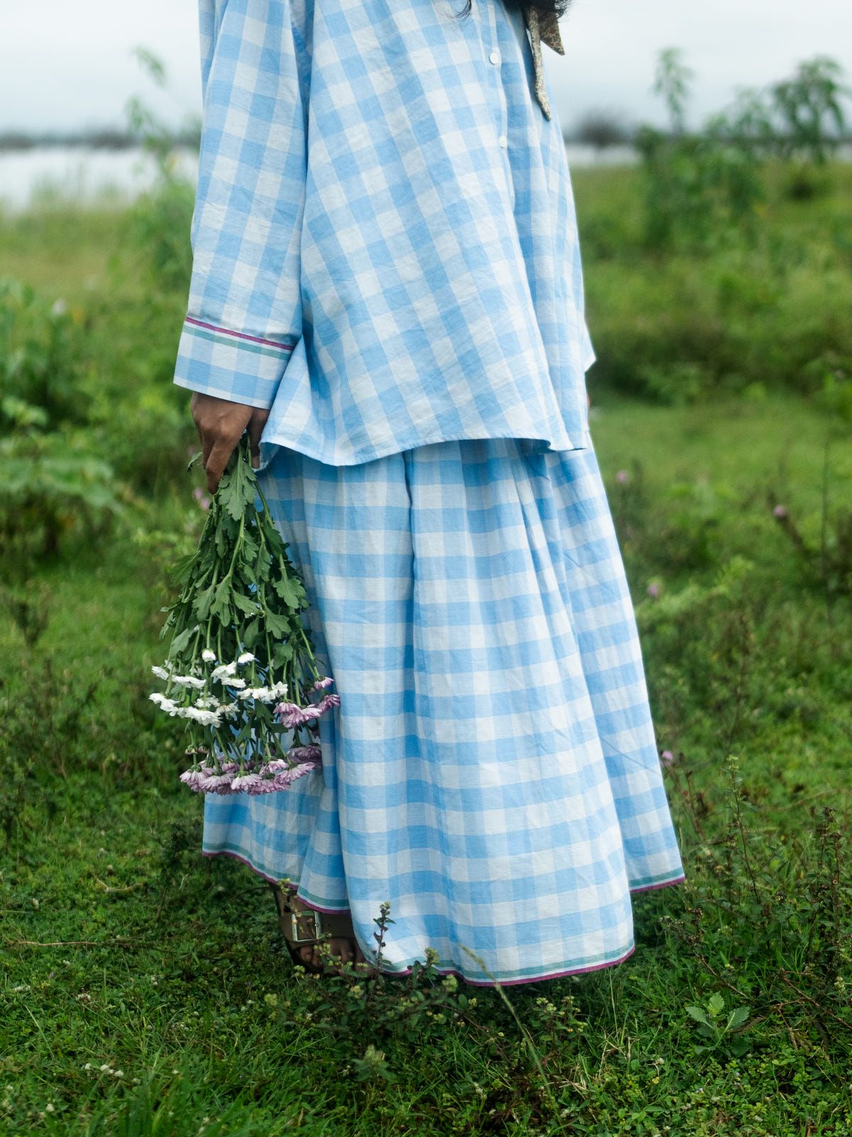 Light blue checks skirt - image 9