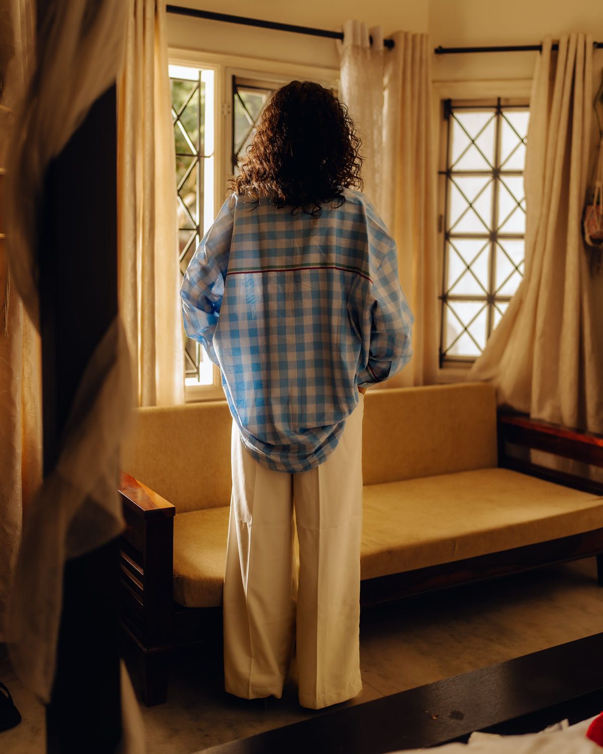 Oversized shirt - Light blue checks - image 3