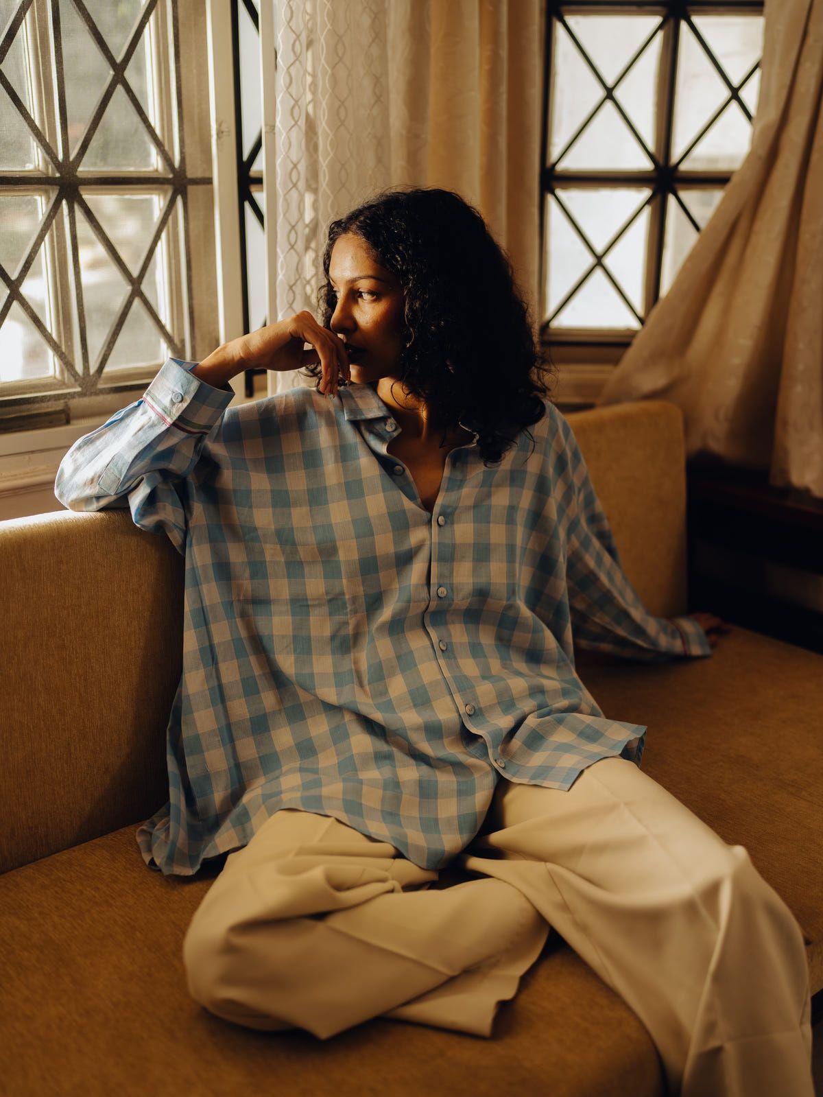 Oversized shirt - Light blue checks - image 4