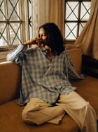 Oversized shirt - Light blue checks view 4
