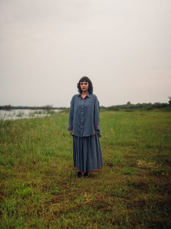 Tree and Poetry — Blueberry Checks Skirt Set