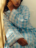 Free size kurta - Light blue checks view 1