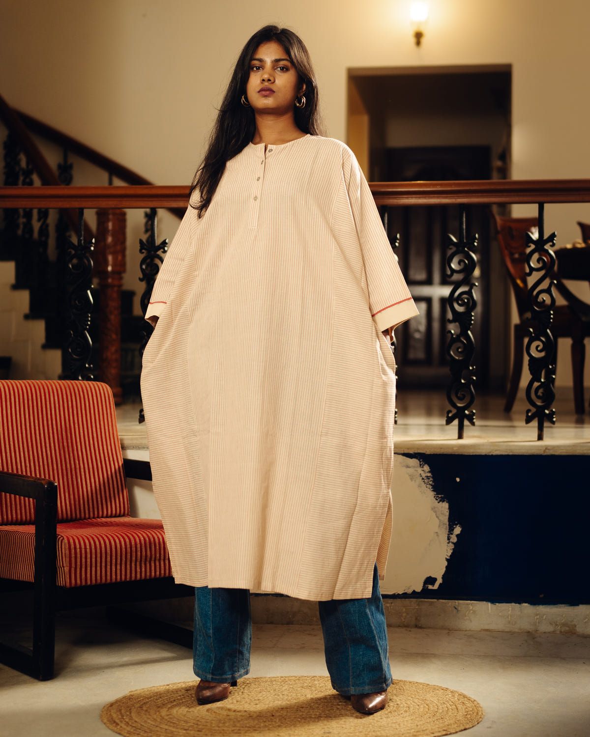Free size kurta - sand striped - image 2
