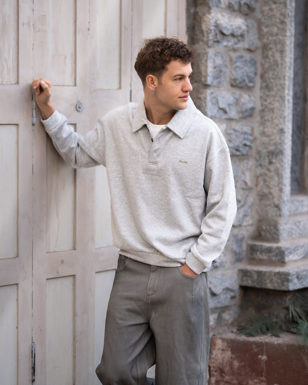 Heather Grey Layered rugby sweatshirt - image 3