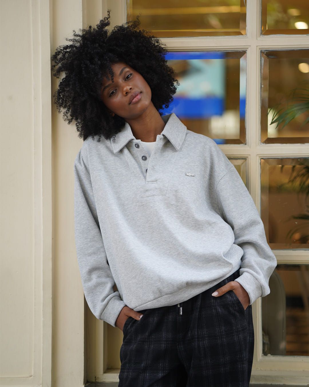 Heather Grey Layered rugby sweatshirt - image 5