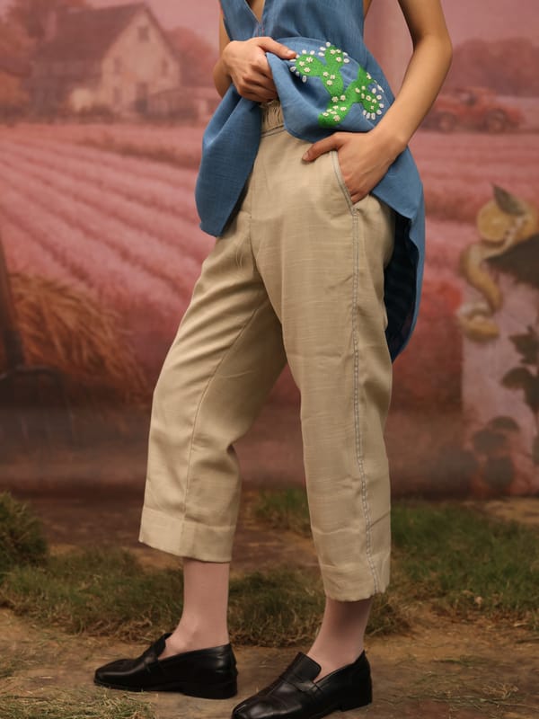 Winglore Studio — Stitchline Pants - Beige with Blue stitch
