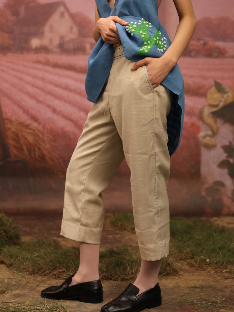 Stitchline Pants - Beige with Blue stitch