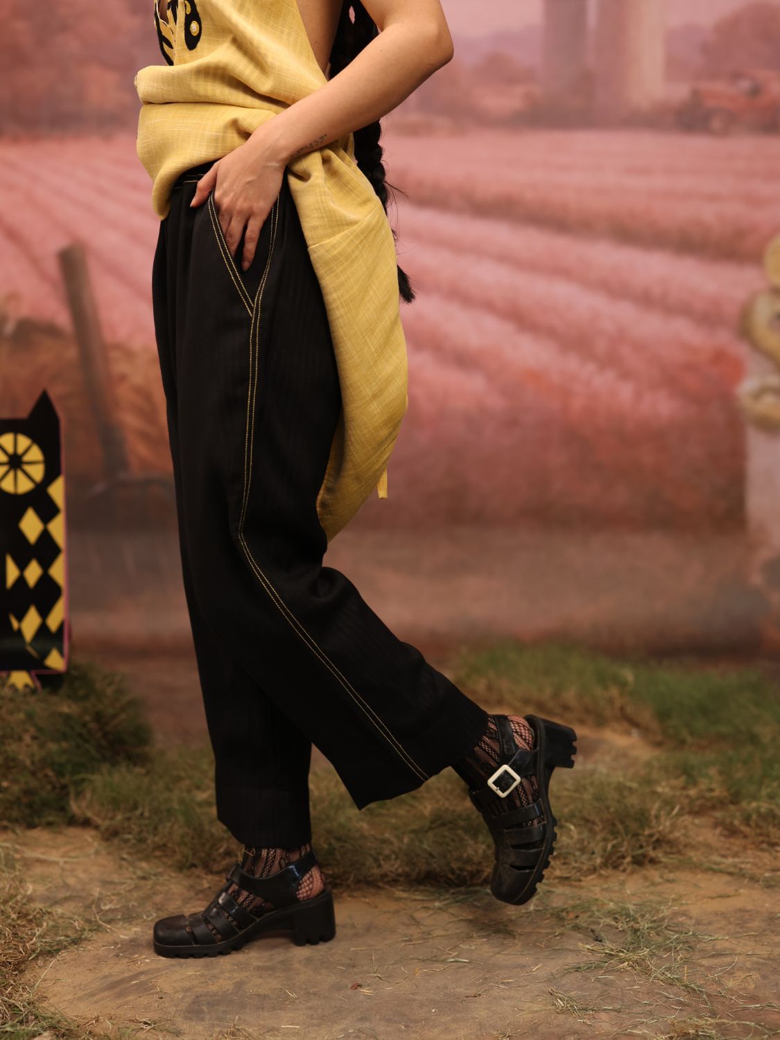 Stitchline Pants - Black with Yellow stitch - image 1