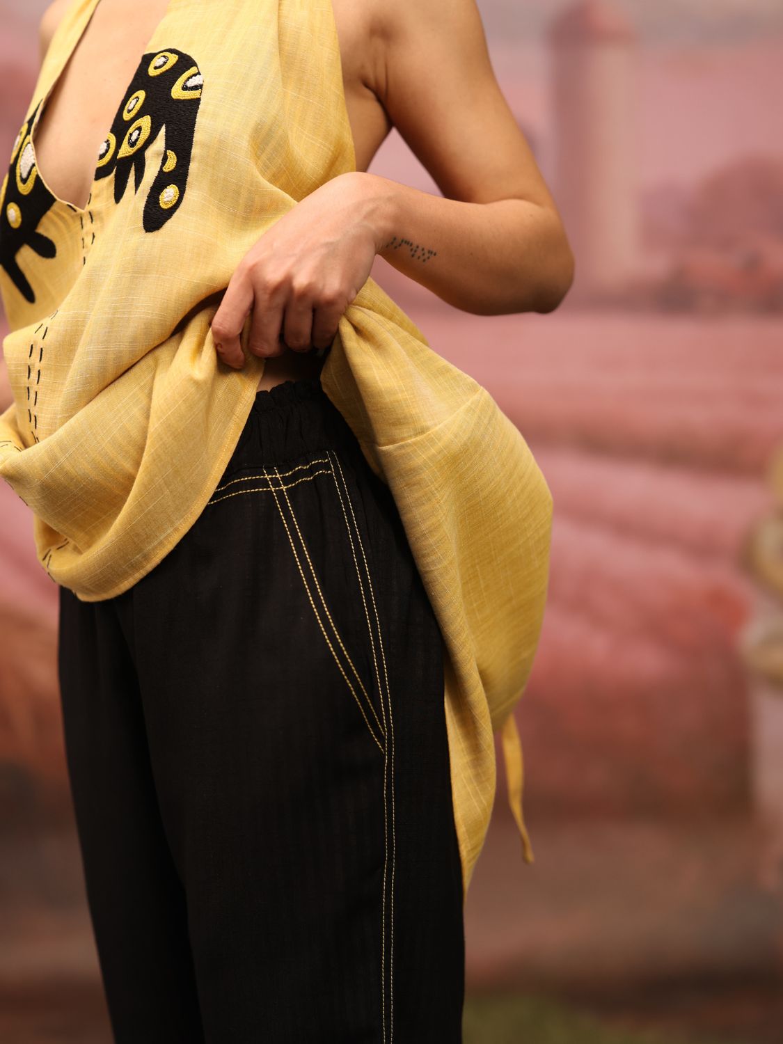 Stitchline Pants - Black with Yellow stitch - image 2