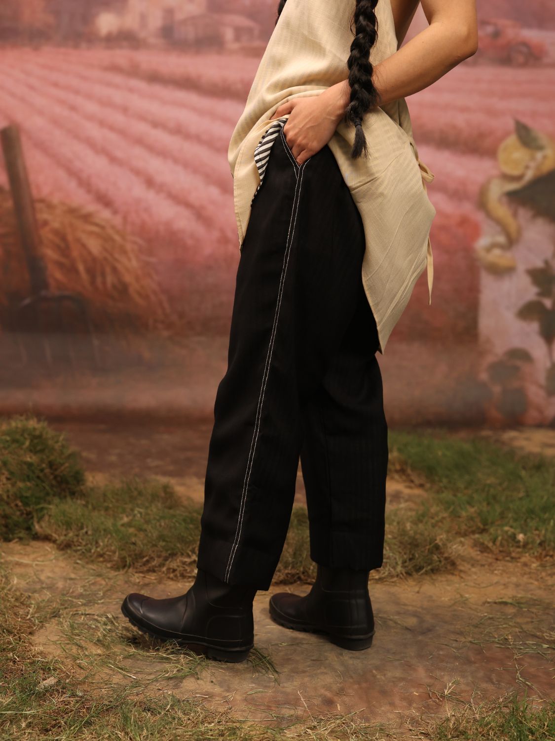 Stitchline Pants - Black with Beige stitch - image 2