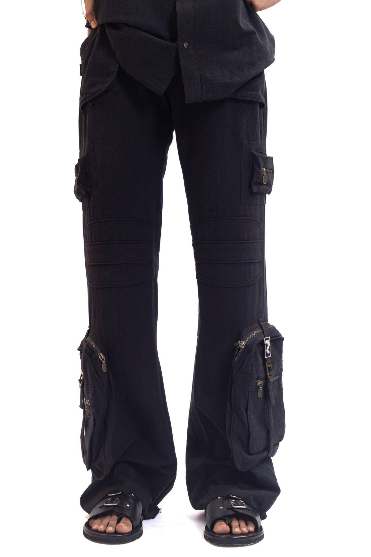 Black organic cotton handwoven cargo pants - image 1