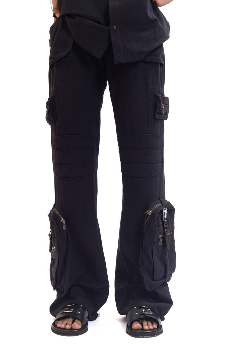Black organic cotton handwoven cargo pants