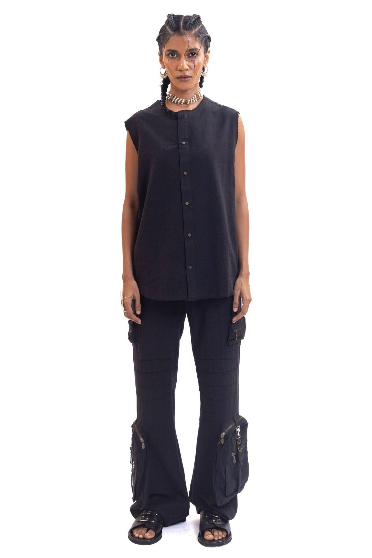 Black organic cotton handwoven cargo pants - image 3