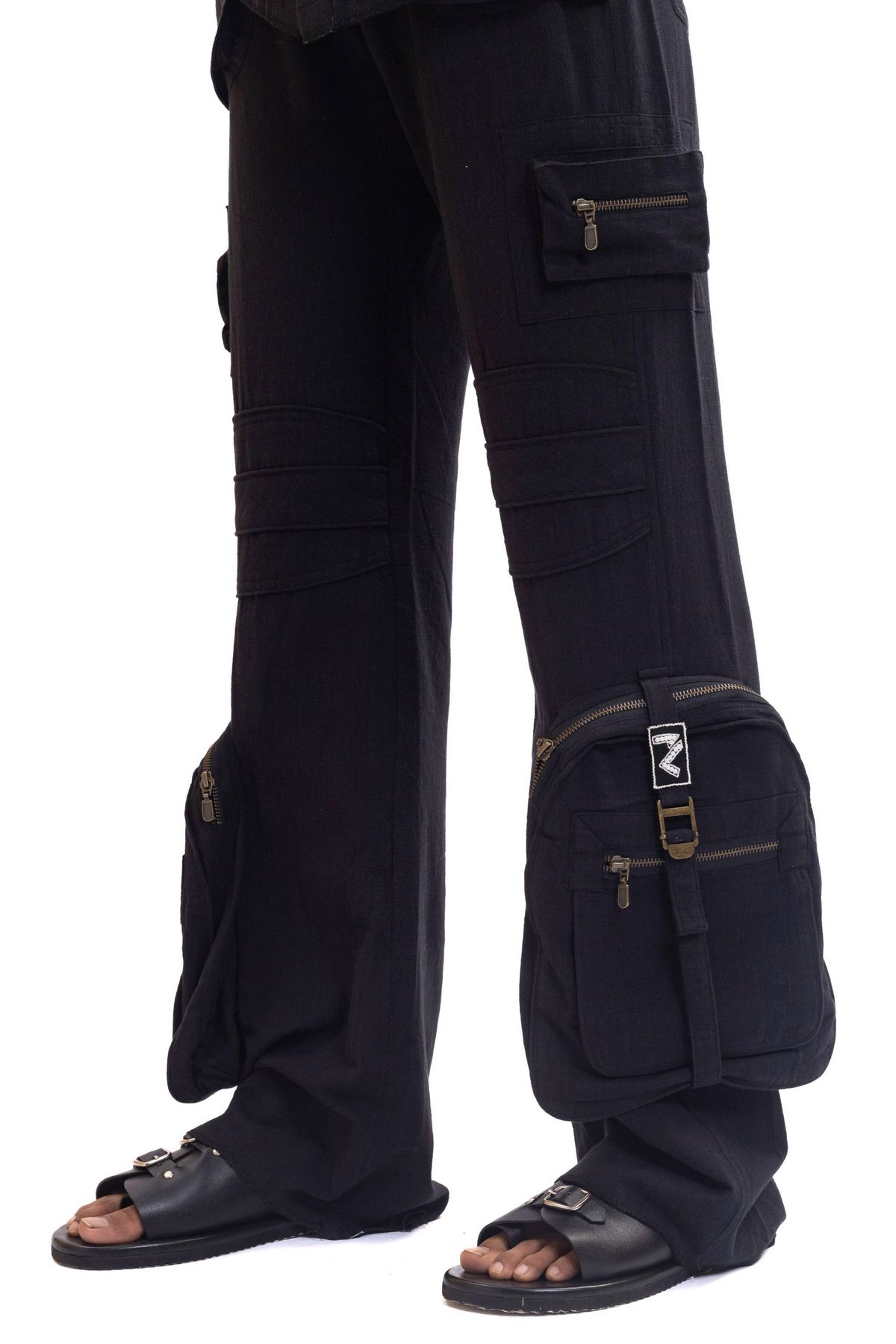 Black organic cotton handwoven cargo pants - image 4