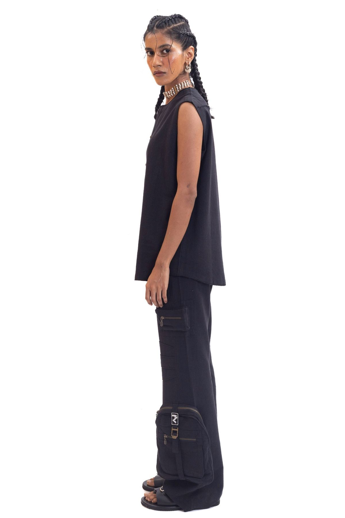 Black organic cotton handwoven cargo pants - image 5