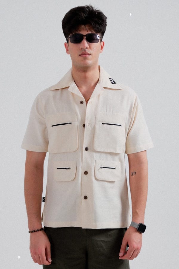 Zero Tolerance — White handmade cargo shirt (Unisex)