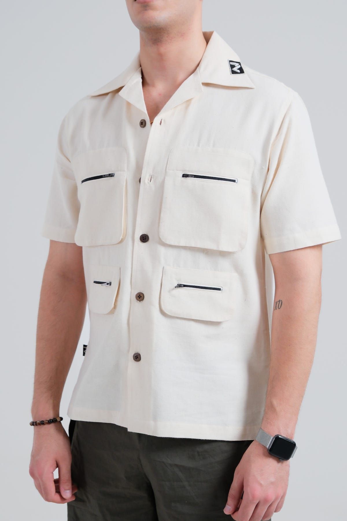 White handmade cargo shirt (Unisex) - image 4