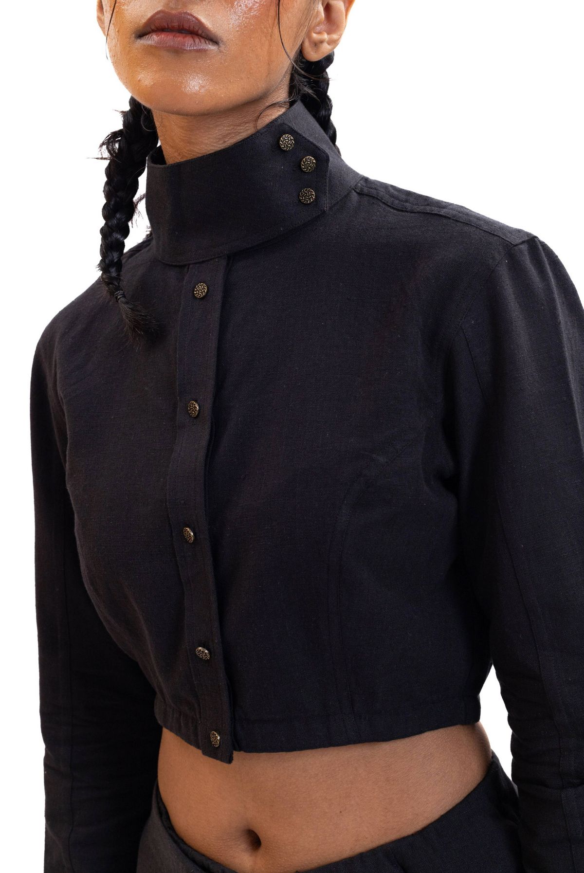 Handwoven black cropped top - image 1