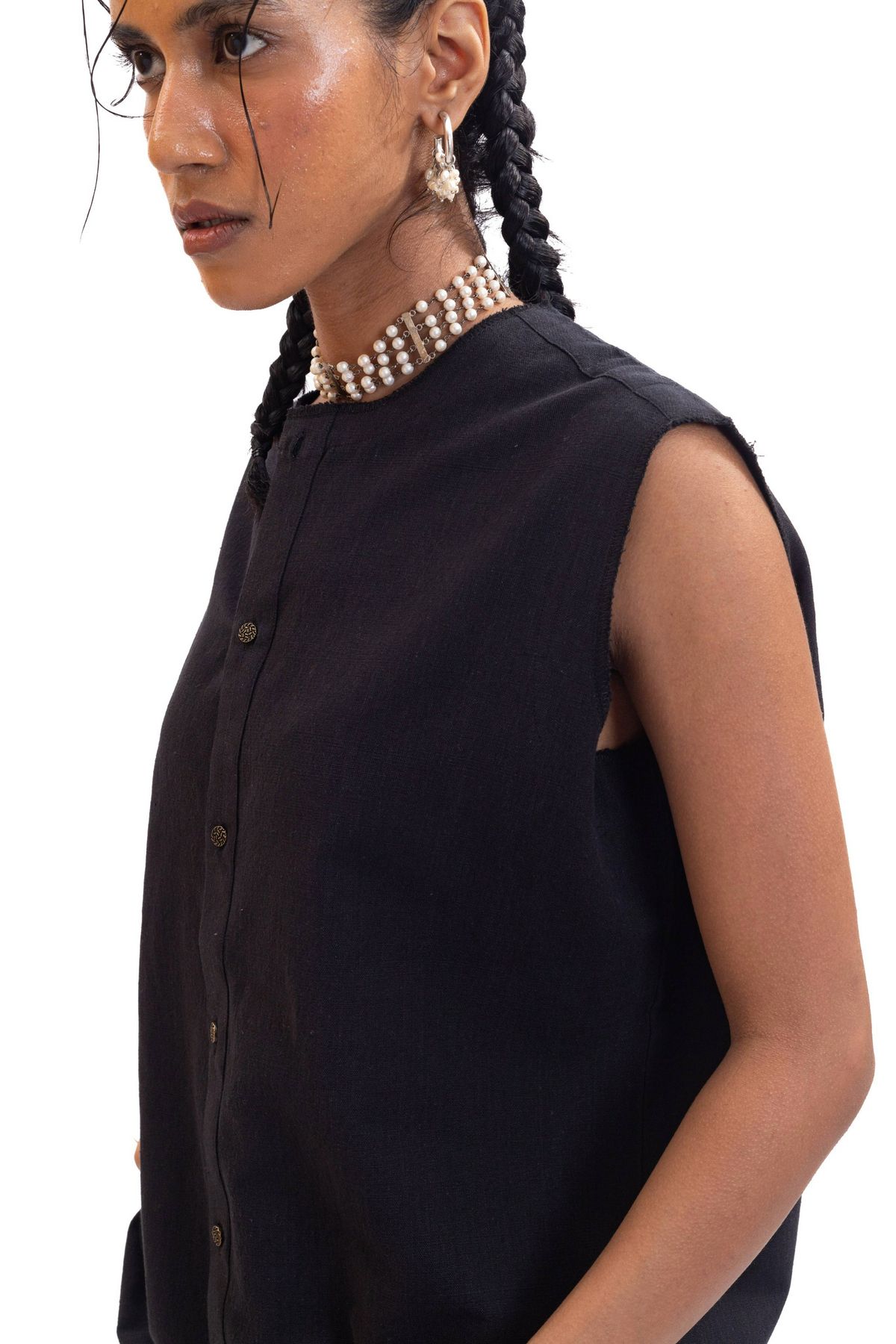 Black handwoven organic cotton vest - image 3