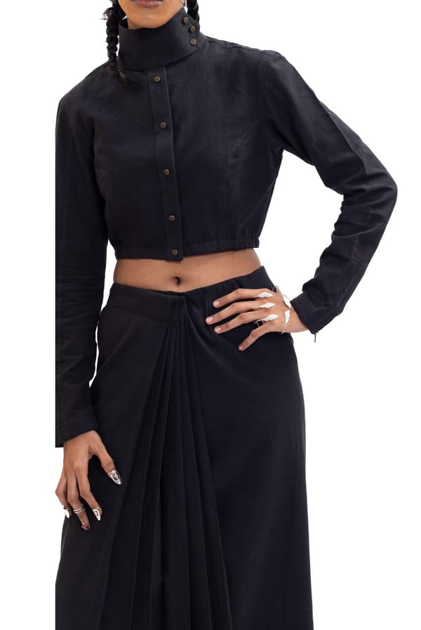 Zero Tolerance — Black handwoven unisex saree skirt
