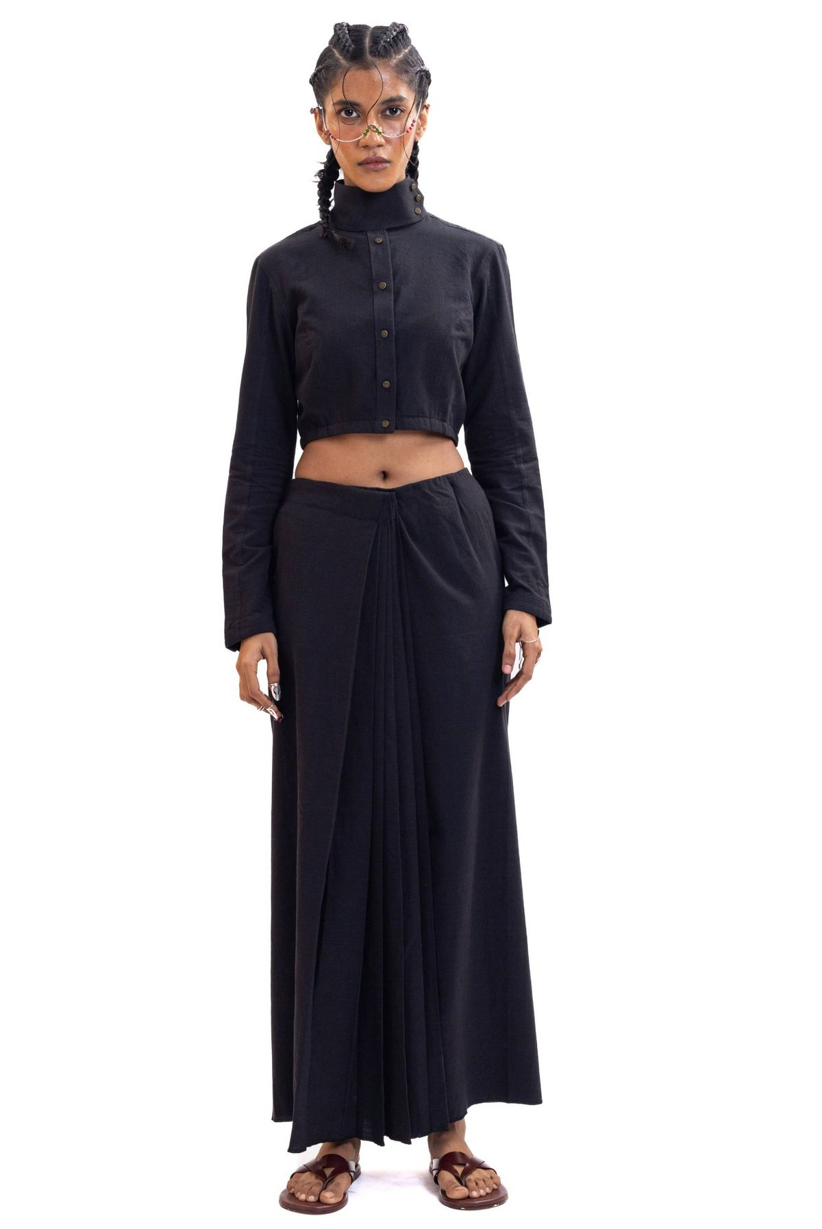 Black handwoven unisex saree skirt - image 4